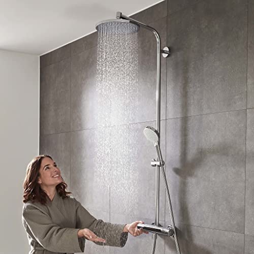 Hansgrohe Crometta S Shower System With Thermostat, Rainfall Head (⌀ 240 mm), Hand Shower (2 Sprays), Hose, Rail and Round Head (1 Spray), Chrome - size: with thermostat, style: 1 spray mode