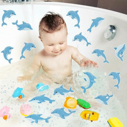 Yaomiao 24 Pcs Dolphin Non Slip Bathtub Stickers with Scraper | Shiny, Sparkle, Glitter, Peva, 4.53inch, Easy Apply, No Residue, for Bathroom, Shower Stairs Floor, Safety, Cute, Grip - style: Dolphin
