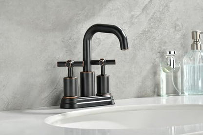 Two Handle Lavatory Faucet 4-inch Centerset Bathroom Sink Faucets with Drain Assembly for 3 Hole Sink Oil Rubbed Bronze Finish DF-4303CCH-ORB Duttao - color: Oil Rubbed Bronze