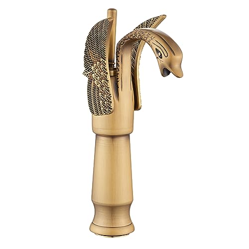 Antique Brass Swan Shape Single Handle One Hole Bathroom Vessel Sink Faucet Deck Mount Lavatory Sink Faucet - color: Antique Brass, size: Tall
