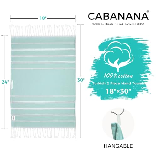 cabanana Hand Towels for Bathroom - 2-Pack,18x30 Inch-100% Cotton,Turkish Bathroom Hand Towels,Super Absorbent & Quick-Dry Soft for Bath, Kitchen, Spa, Face, Hair, Dishcloth (Aqua) - color: Aqua 18x30