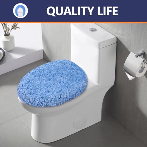 Soft Microfiber Toilet Lid Cover 17.5" x 15" Machine Washable | Solid Toilet Seat Cover Adjustable Rubber Backing Fits Most 16 -17.5" L x 14-16" W Round Oblong and Elongated Toilet Seat - color: Light Blue