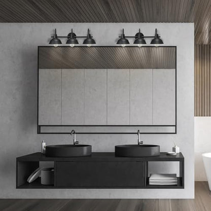 Globe Electric 65554 Barnyard 3-Light Vanity Light, Matte Black, White Interior Shades - color: Matte Black, Barnyard (Vanity Light)