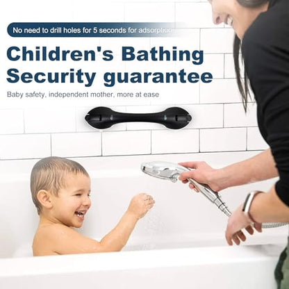 Shower Grab Bar 2 PCS Suction Grab Bars for Bathtubs and Showers, Shower Handle Removable Shower Handrails for Kids, Bathroom Safety Grip Waterproof(Black) - color: Black-