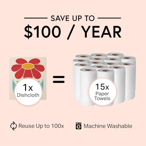 Swedish Wholesale Dishcloths Reusable 8" x 7" Sponge Cloths, Bulk 10 Pack of High Absorbent Cellulose Dish & Kitchen Cleaning Hand Towels, Wring to Dry & Machine Wash, Odor Resistant, Red Flower - color: Red Flower