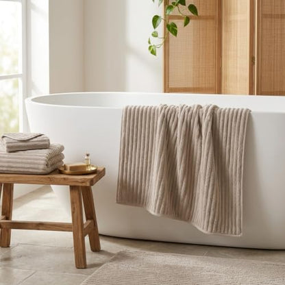 3 Pack Bath Towel Set, 40"x80" Oversized Bath Sheet, Beige | Ultra Soft Microfiber, Lint Free, Quick Dry, Highly Absorbent, Full Body Coverage, 1 Bath Sheet, 1 Hand Towel, 1 Washcloth - color: Beige, size: 3 Piece Towel Set
