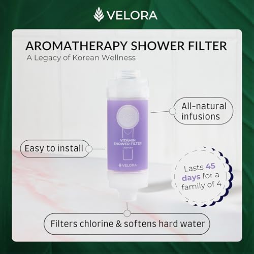 Vitamin C Shower Filter and Water Softener for Hard Water - Aromatherapy Shower Head Attachment - Universal Fit, No Tools - Reduces Dry, Itchy Skin and Nourish Hair - Lavender-Scented - style: Lavender