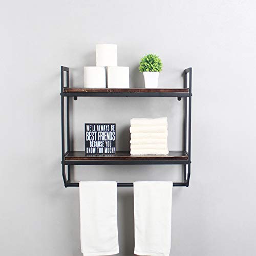 2-Tier Metal Industrial 23.6" Bathroom Shelves Wall Mounted,Rustic Wall Shelf Over Toilet,Towel Rack with Towel Bar,Utility Storage Shelf Rack, Floating Shelves Towel Holder,Retro Black - color: A