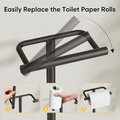 Matte Black Freestanding Toilet Paper Holder Stand Free Standing | SUS 304 Stainless Steel Tissue Rack with Pivoting Arm & Weighted Base for Bathroom - color: Matte Black