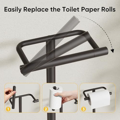 Matte Black Freestanding Toilet Paper Holder Stand Free Standing | SUS 304 Stainless Steel Tissue Rack with Pivoting Arm & Weighted Base for Bathroom - color: Matte Black