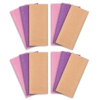 ARCH&M Exfoliating Washcloth 12 Pack, Peach Purple Pink | Back Scrubber for Shower, Japanese Exfoliating Shower Towel, Daily Use, Korean Beauty Wash Cloth - style: Peach x 4 Purple x 4 Pink x 4