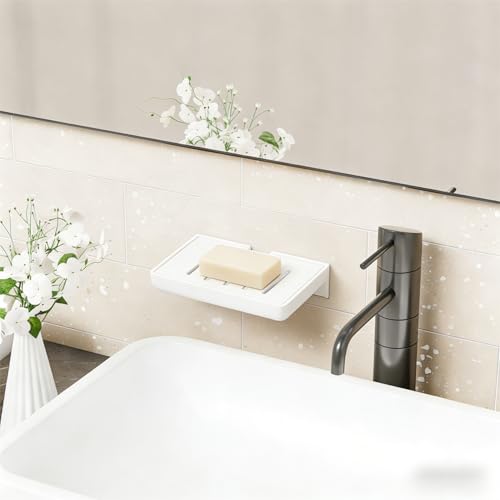 SUOXING 2 Pack Bar Soap Holder for Shower Wall,Self Draining Adhesive Soap Holder,Rustproof Wall Mounted Acrylic Shower Soap Rack & Caddy for Bathroom,Bath,Kitchen,No Drilling PlasticSoap Shelf,White - color: White