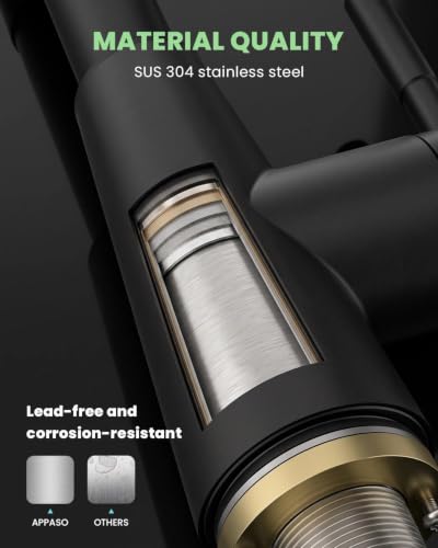 APPASO Black Kitchen Faucet with Soap Dispenser & Pull Down Sprayer | NSF/ANSI/CAN 372 & Lead-free, SUS304 Stainless Steel 3 Modes Faucet for Farmhouse, Bar & RV - color: Matte Black