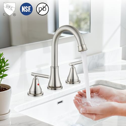 Widespread Bathroom Faucet 3 Hole, 8 inch Bathroom Sink Faucet with Pop-up Drain and Supply Lines, Two Handles, Stainless Steel, Brushed Nickel - color: Brushed Nickel