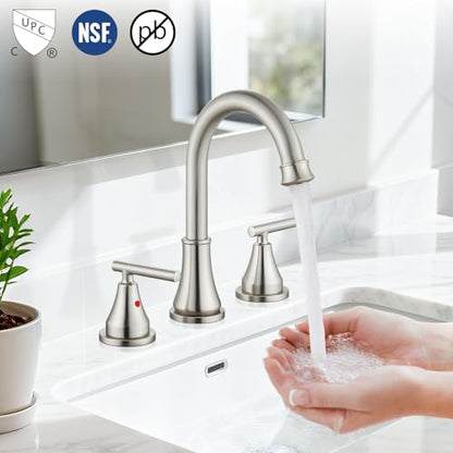 Widespread Bathroom Faucet 3 Hole, 8 inch Bathroom Sink Faucet with Pop-up Drain and Supply Lines, Two Handles, Stainless Steel, Brushed Nickel - color: Brushed Nickel