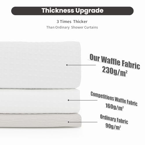 Inhousolu No Hook Shower Curtain with Removable Snap-in Liner, Waffle Weave 230 GSM Polyester, Weighted Hem, Water Repellent Washable, 60 x 72 Inch, White - color: White, size: 60"W x 72"L (Pack of 1)