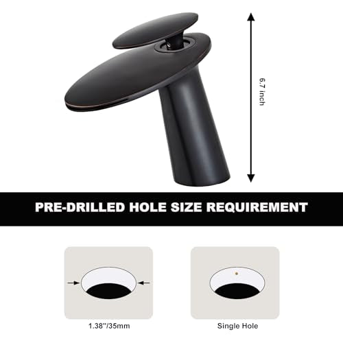 Oil Rubbed Bronze Waterfall Bathroom Sink Faucet and Pop Up Drain - color: Oil Rubbed Bronze, size: Short Body