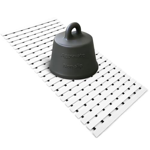 White Weighted Non Slip Bathtub Mat Without Suction Cups,Textured TPE Bath Mat for Textured Tub & Shower Surfaces,Doesn't Float, Works on Tile and Stone(33.8”x 17”)
