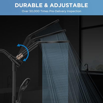 MakeFit Dual Handheld Shower Head Combo, 2-in-1 Rain Shower Heads System 8 Inch Rainfall Shower Head and 10 Modes High Pressure Hand Held Showerhead with Built-in Power Wash - color: Black, size: 8 Inch Standard