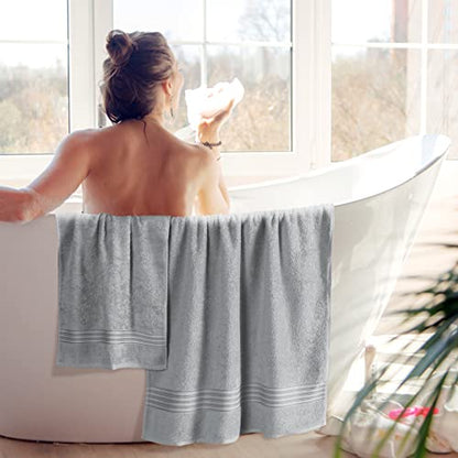 BOUTIQUO 6 Pack Cotton Towel Set, Contains 2 Bath Towels 28x55 inch, 2 Hand Towels 16x24 inch & 2 Wash Coths 12x12 inch, Ideal Everyday use, Ultra Soft Compact & Lightweight - Light Grey - color: Light Grey, size: 6 Pack Set