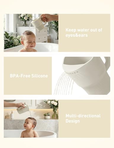 Roslim Silicone Baby Bath Rinse Cup, Shampoo & Body Rinser with Easy-Grip Handle for Rinsing Hair and Body Washing, Lightweight, Non-Toxic for Babies, Toddlers, Kids (White) - color: Cloud Dancer White