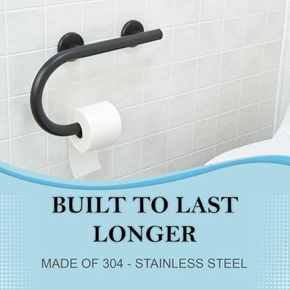 Grab Bar Toilet Paper Holder - Bathroom Safety/304 Stainless Steel/Left/Oil Rubbed Bronze/16.5"x 10" - color: Oil Rubbed Bronze, Left Hand
