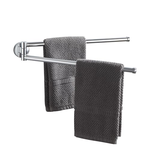 BGL Swivel Towel Bar for Bathroom Chrome,Swing Out Double Towel Bar 2-Arm Kitchen Wall Mounted Towel Hanger Holder for Bathroom Organizer - color: Chrome