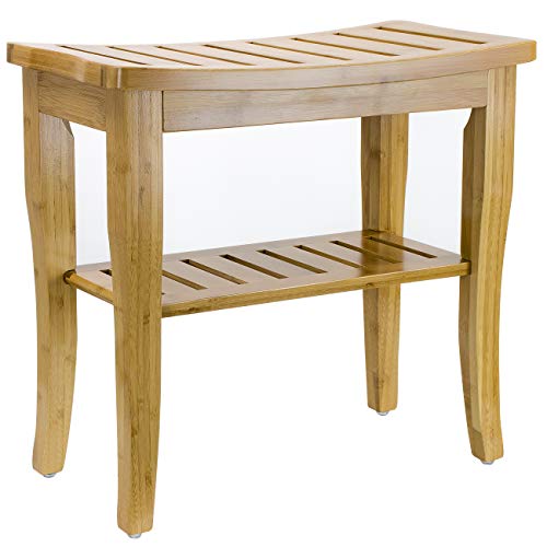 Sorbus Bamboo Shower Bench Stool with Shelf — 2-Tier Wood Storage & Seating for Bathroom, Shower Bench Chair, Bath Stool, Spa Sauna Seat