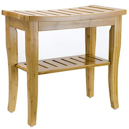 Sorbus Bamboo Shower Bench Stool with Shelf — 2-Tier Wood Storage & Seating for Bathroom, Shower Bench Chair, Bath Stool, Spa Sauna Seat
