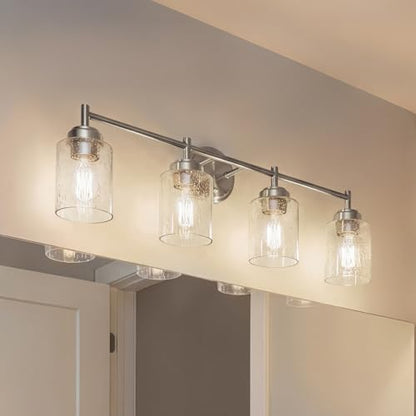 Kichler Winslow 30" Vanity Light in Brushed Nickel, 4-Light Transitional Bathroom Light with Clear Seeded Glass. (30" W x 9.25" H), 45887NI - color: Brushed Nickel, size: 30"