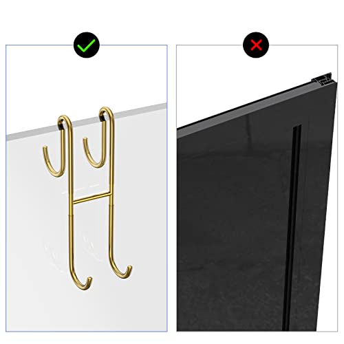 Over Shower Glass Door Hook, 2 Pack Gold Stainless Steel Extended Shower Door Hooks, Bathroom Frameless Drilling-Free Hanger, Double Side Towel Hooks - color: Gold