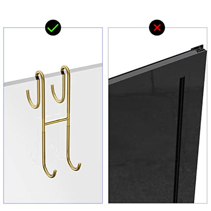 Over Shower Glass Door Hook, 2 Pack Gold Stainless Steel Extended Shower Door Hooks, Bathroom Frameless Drilling-Free Hanger, Double Side Towel Hooks - color: Gold