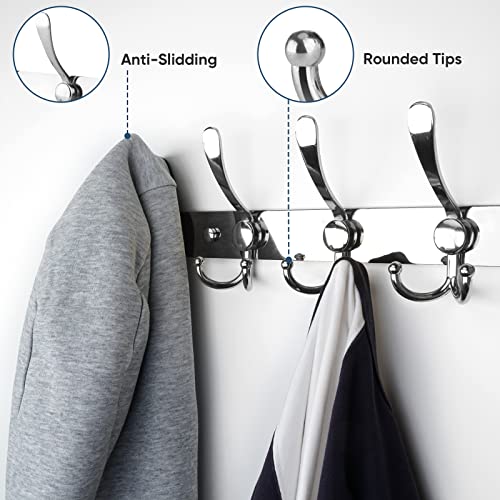 TICONN Wall Mounted Coat Rack, Five Heavy Duty Tri Hooks All Metal Construction for Jacket Coat Hat in Mudroom Entryway (Chrome, 2-Pack) - color: Chrome