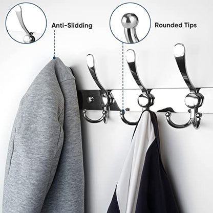 TICONN Wall Mounted Coat Rack, Five Heavy Duty Tri Hooks All Metal Construction for Jacket Coat Hat in Mudroom Entryway (Chrome, 2-Pack) - color: Chrome