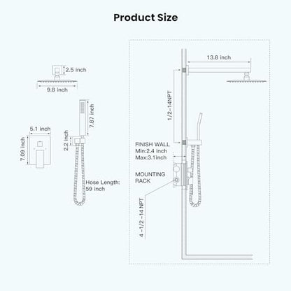 gotonovo Rainfall Bathroom Shower System Rain Shower Head and Handle Set Wall Mounted Shower Complete Combo Solid Brass Pressure Balancing Shower Mixer Valve 10 Inch Oil Rubbed Bronze - color: Oil Rubbed Bronze, size: 10 Inch