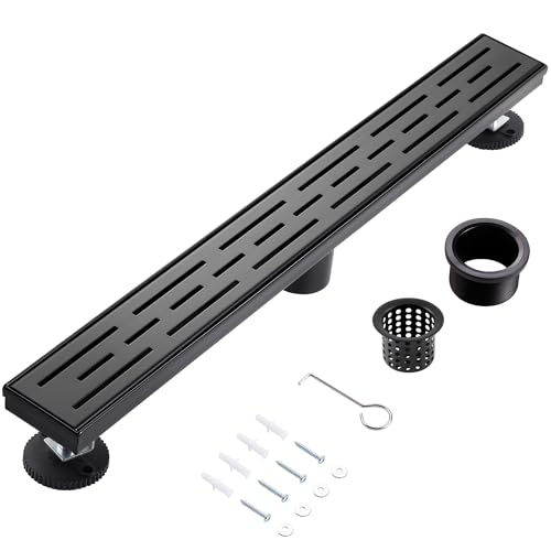 Linear Shower Drain, 24" Matte Black, Easy to Install & Clean | Including Hair Catcher & Removable Grate, Fits No-hub System, 304 Stainless Steel(Drain Base Not Included) - color: Matte Black, size: 24 inch