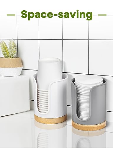 Bathroom Cup Holder - Small Cup Dispenser for Dixie 3 oz Bathroom Cups, 3 4 Ounce Mouthwash Cup Dispenser - PC/Bamboo, White, Pack of 2 - color: White/Bamboo/2Pack