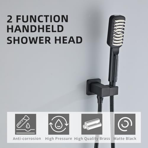 Matte Black High Pressure Handheld Shower Head, Wide Face Hand Held Showerhead with Hose and Bracket, Built-in Power Wash Jet Spray, Detachable Shower Head Set - color: Matte Black (Standard - Wide)