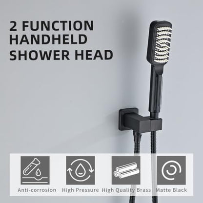 Matte Black High Pressure Handheld Shower Head, Wide Face Hand Held Showerhead with Hose and Bracket, Built-in Power Wash Jet Spray, Detachable Shower Head Set - color: Matte Black (Standard - Wide)