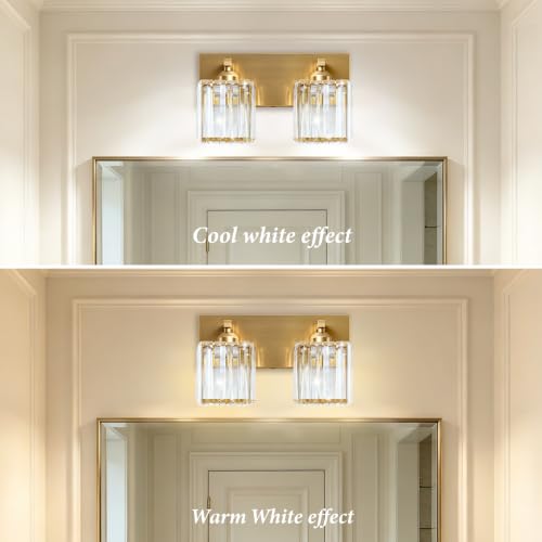 Gold Crystal Bathroom Vanity Light, 2-Light Modern Bathroom Lighting Fixtures Over Mirror,Chrome Wall Sconce Light Fixtures with Square Shade - color: Gold-Square Shade, size: 2-LIGHT