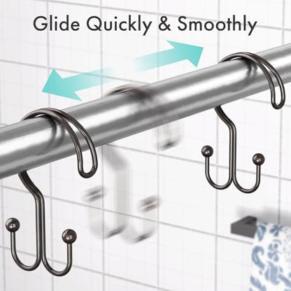 Bathway Bronze Shower Curtain Hooks Ring, 12 Pcs Double Sided Shower Hooks, Rust Proof Metal Shower Hooks for Bathroom, Anti-Drop Shower Rings for Shower Curtain & Liners - color: Bronze, style: Double-layer Shower Hooks