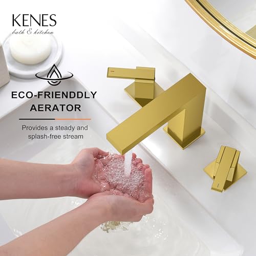 Brushed Gold Widespread Bathroom Faucet 3 Hole Vanity Faucet 2 Handle | Bathroom Sink Faucet with Pop Up Drain & Supply Lines, Lead-Free cUPC & NSF Certified, 8 Inch Faucet for Vanity Restroom Sink - color: Brushed Gold