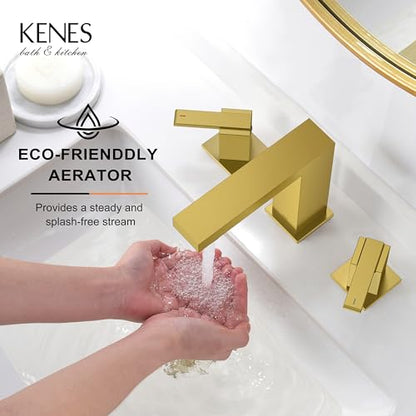 Brushed Gold Widespread Bathroom Faucet 3 Hole Vanity Faucet 2 Handle | Bathroom Sink Faucet with Pop Up Drain & Supply Lines, Lead-Free cUPC & NSF Certified, 8 Inch Faucet for Vanity Restroom Sink - color: Brushed Gold