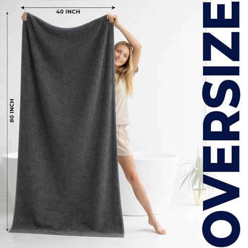 DAN RIVER Pack of 1 Oversized Bath Sheet, 40 x 80 Inches, Grey | 100% Cotton Jumbo Bath Towel with Extra Large Coverage, Lightweight Feel, Super Soft & Quick Dry - color: Grey, size: 40x80" Oversized Bath Sheet