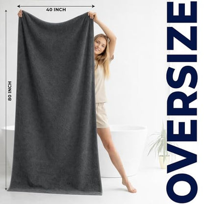 DAN RIVER Pack of 1 Oversized Bath Sheet, 40 x 80 Inches, Grey | 100% Cotton Jumbo Bath Towel with Extra Large Coverage, Lightweight Feel, Super Soft & Quick Dry - color: Grey, size: 40x80" Oversized Bath Sheet