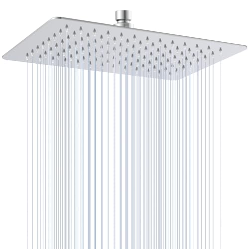 12x8 Inch Rectangle Rain Shower Head Chrome, All Metal Stainless Steel 304, Full Body Rainfall Shower with 112 Silicone Nozzles, Ceiling Rain Showerheads - color: A-Chrome Polished, size: 12 x 8 Inch Rectangle