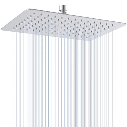 12x8 Inch Rectangle Rain Shower Head Chrome, All Metal Stainless Steel 304, Full Body Rainfall Shower with 112 Silicone Nozzles, Ceiling Rain Showerheads - color: A-Chrome Polished, size: 12 x 8 Inch Rectangle