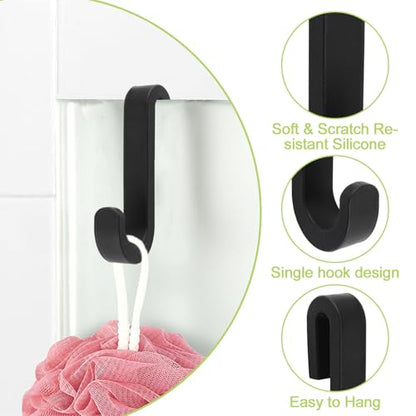 Shower Caddy Hook 2Pcs No Drilling Over Door Towel Hook Silicone Frameless Glass Door Single Hooks for Bathroom Kitchen (Black) - color: Black S