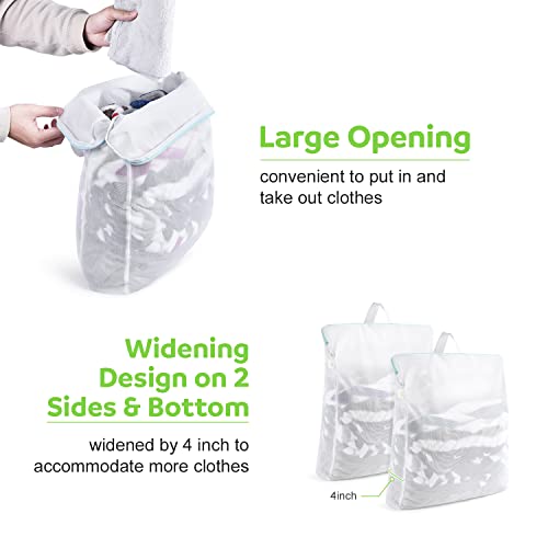 OTraki 2 Pack Large Mesh Laundry Bag with Handles 16x20 inch, White | Hanging Lingerie Bag Mesh Laundry Bags Delicates Hanging Laundry Washing Machine Zipper for Coat Sweater Sock Sheet - size: 16 x 20 inch