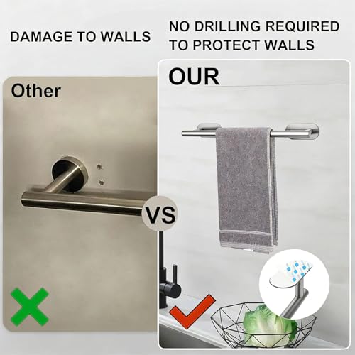 Towel Bar,Adjustable 16-24" Towel Rack,SUS304 Stainless Steel Bathroom Towel Holder,No Drill,Self Adhesive & Wall Mounted for Bathroom Kitchen Hand Towel Holder Cloths(Matte Black) (silver) - color: Silver